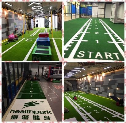 Lantai Gym Grass buatan 15mm Lantai Olahraga dengan Pull Sled yang ditandai rumput